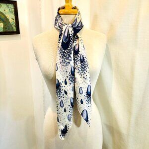 Liberty of London Silk Print Scarf Vintage 1960s Blue and White Raindrops